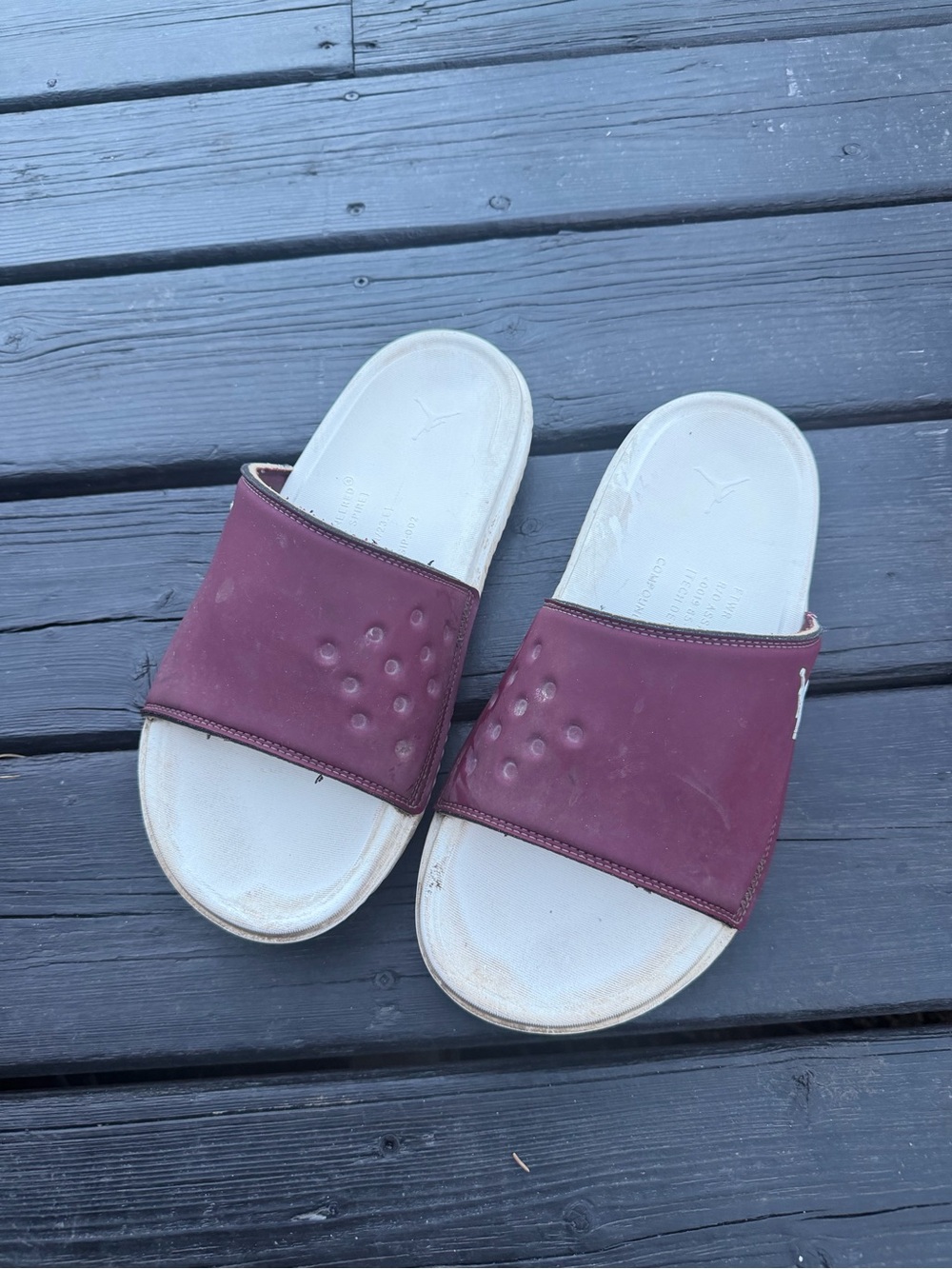 Jordan Men’s Maroon and White Slide Sandals